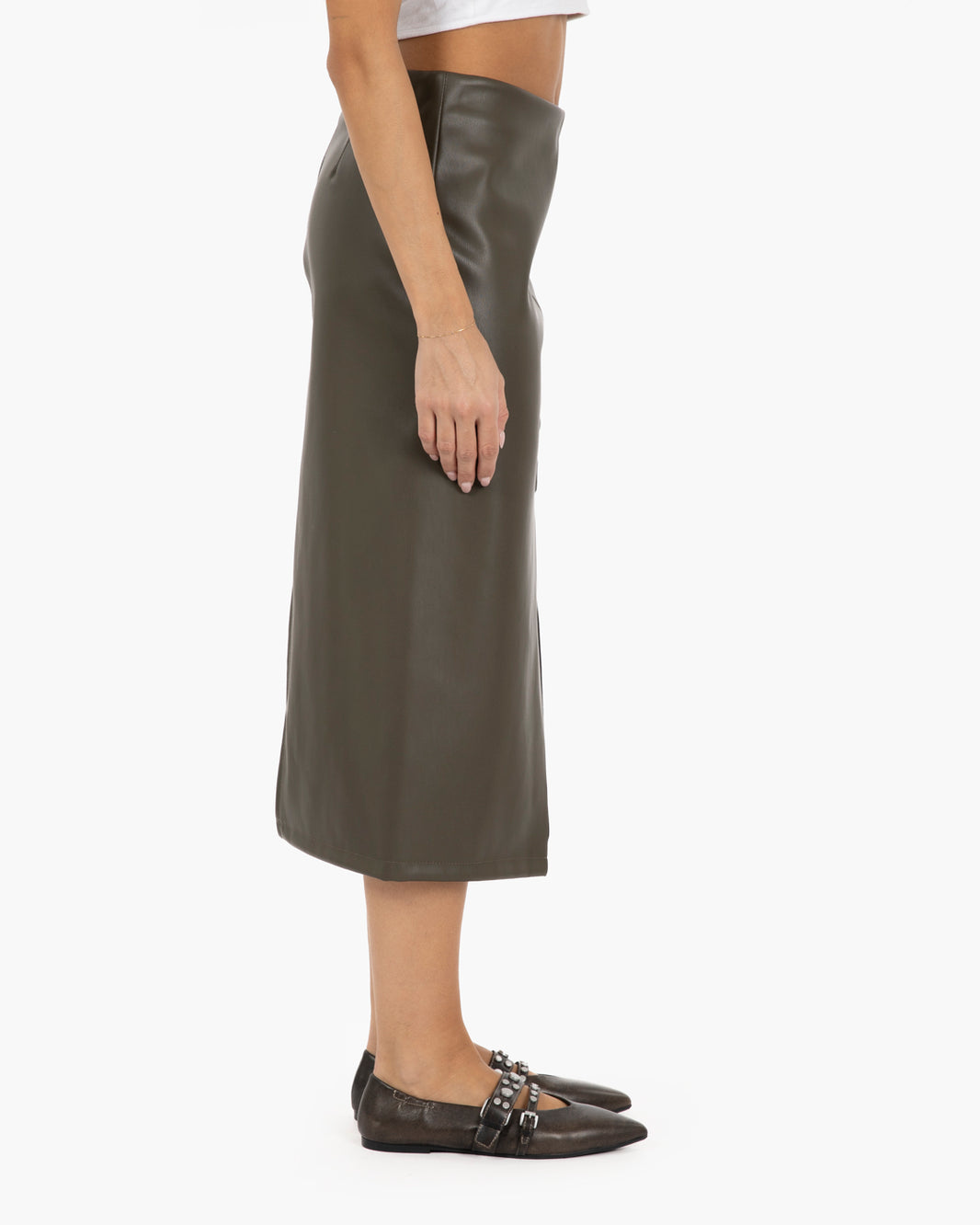 Military faux leather midi skirt