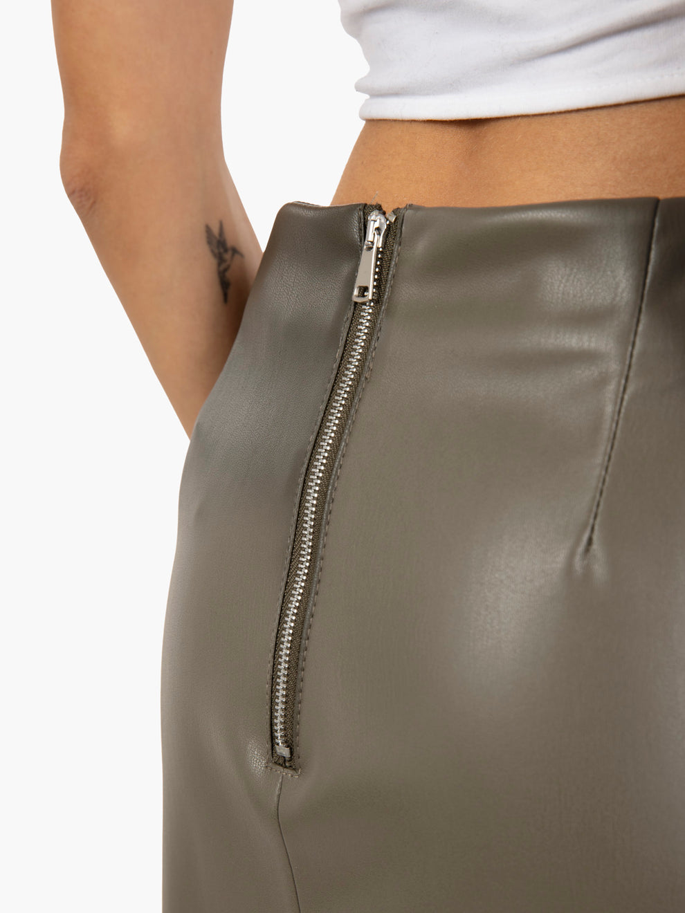Military faux leather midi skirt