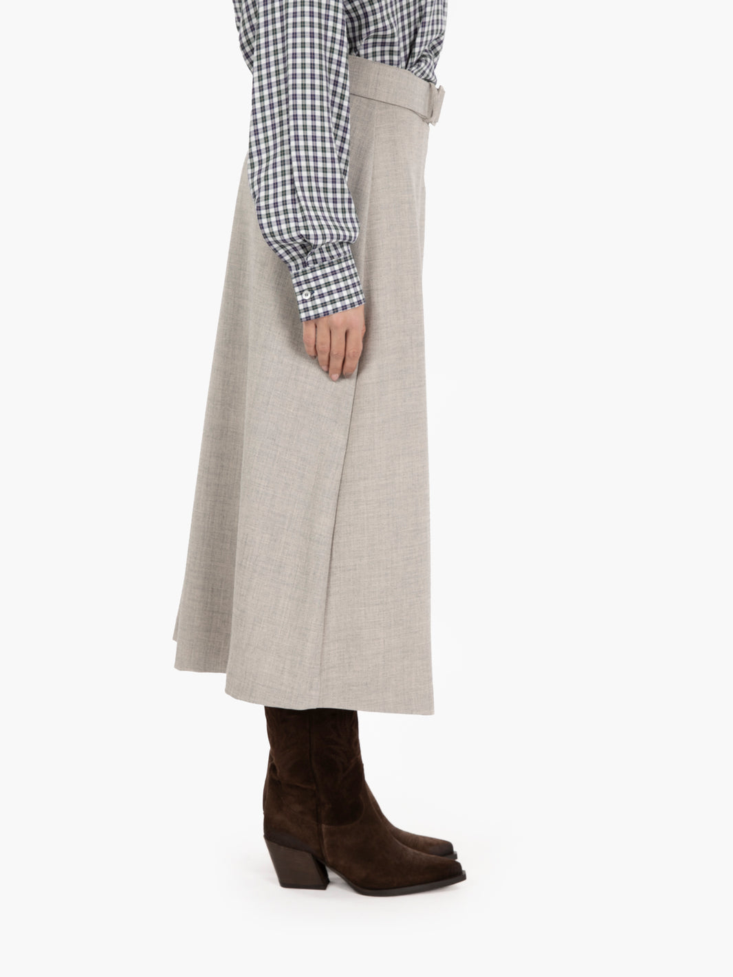 Beige pleated midi skirt