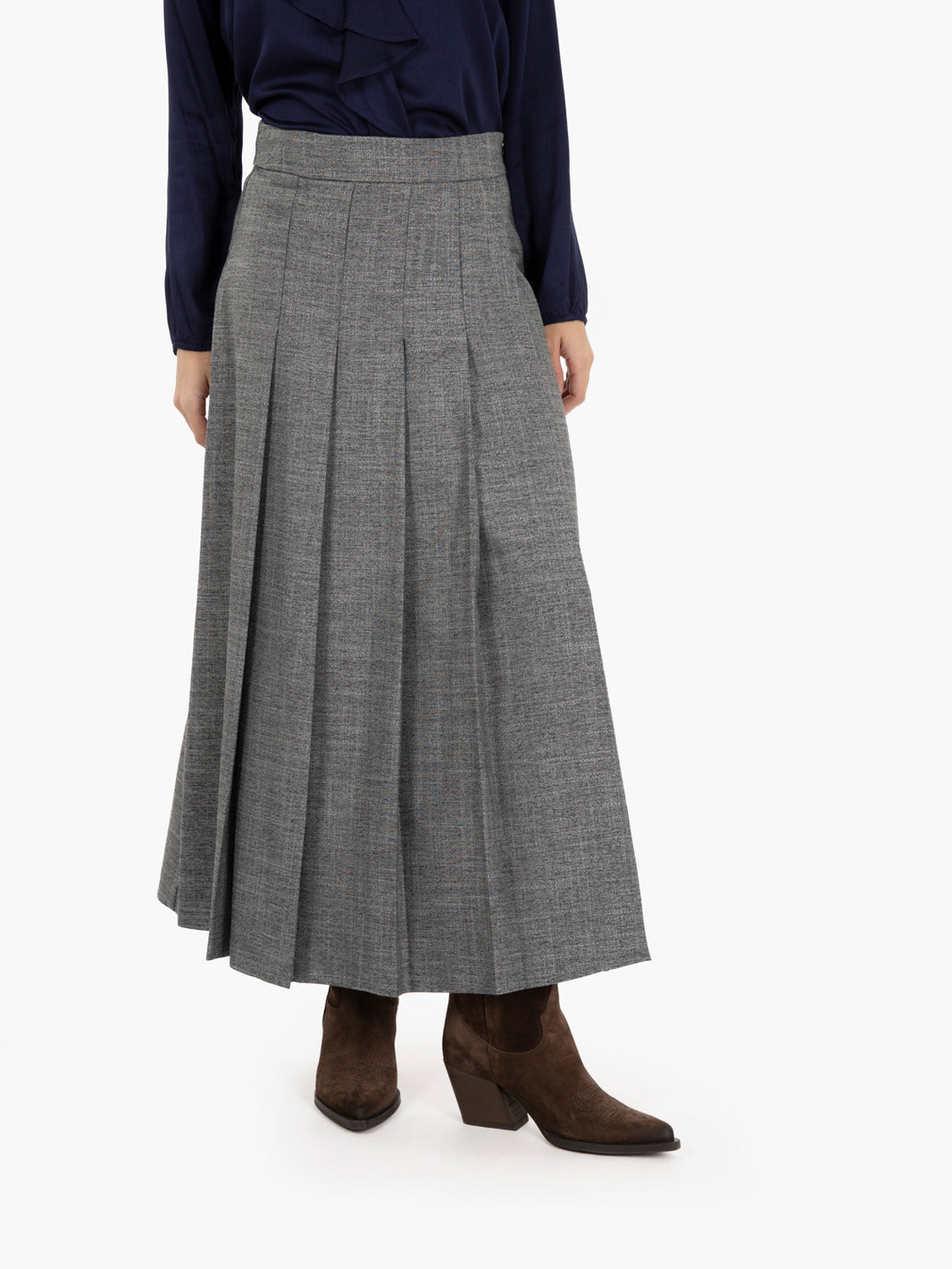 Gray pleated midi skirt