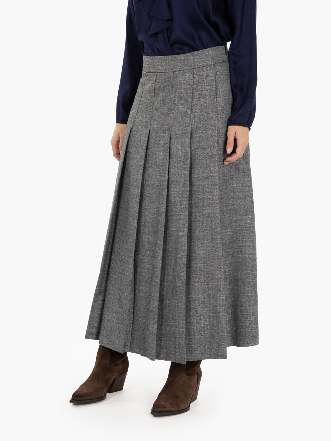 Gray pleated midi skirt