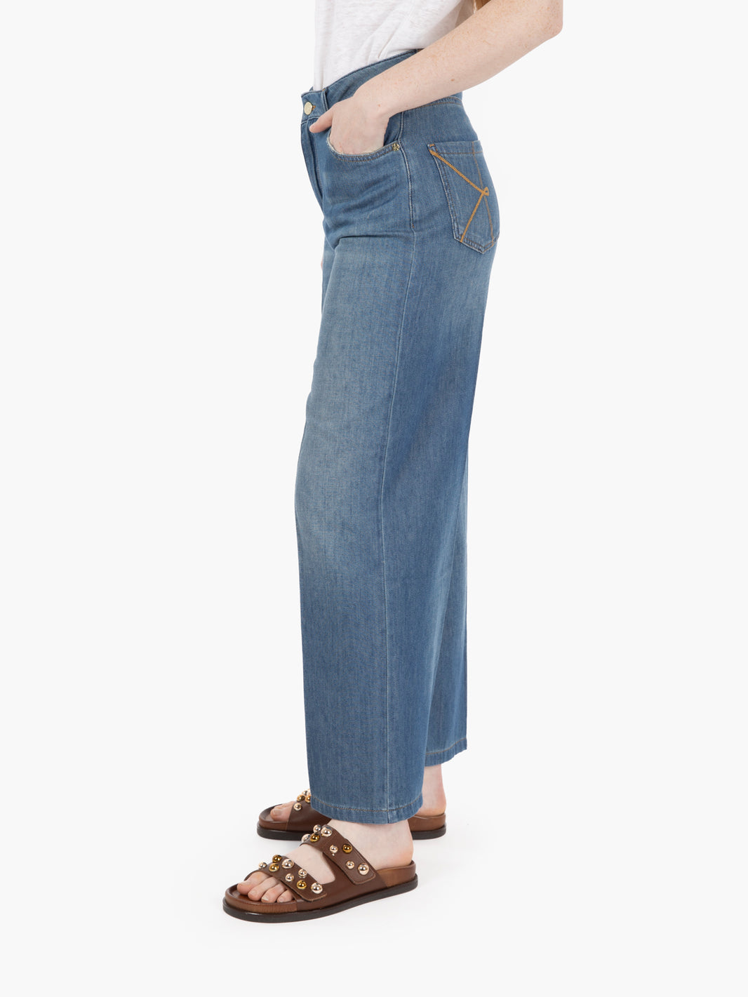 Jeans cropped in denim blu chiaro