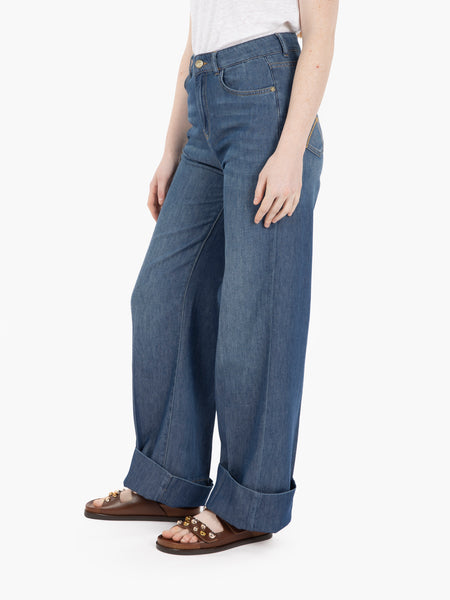 Jeans a palazzo in denim blu medio