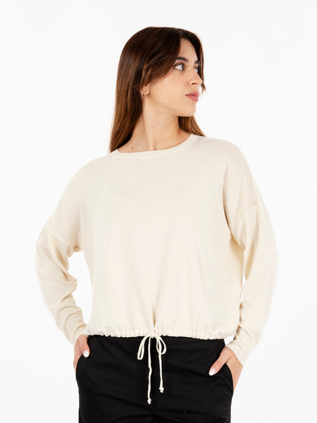 Maglia blusa con coulisse panna