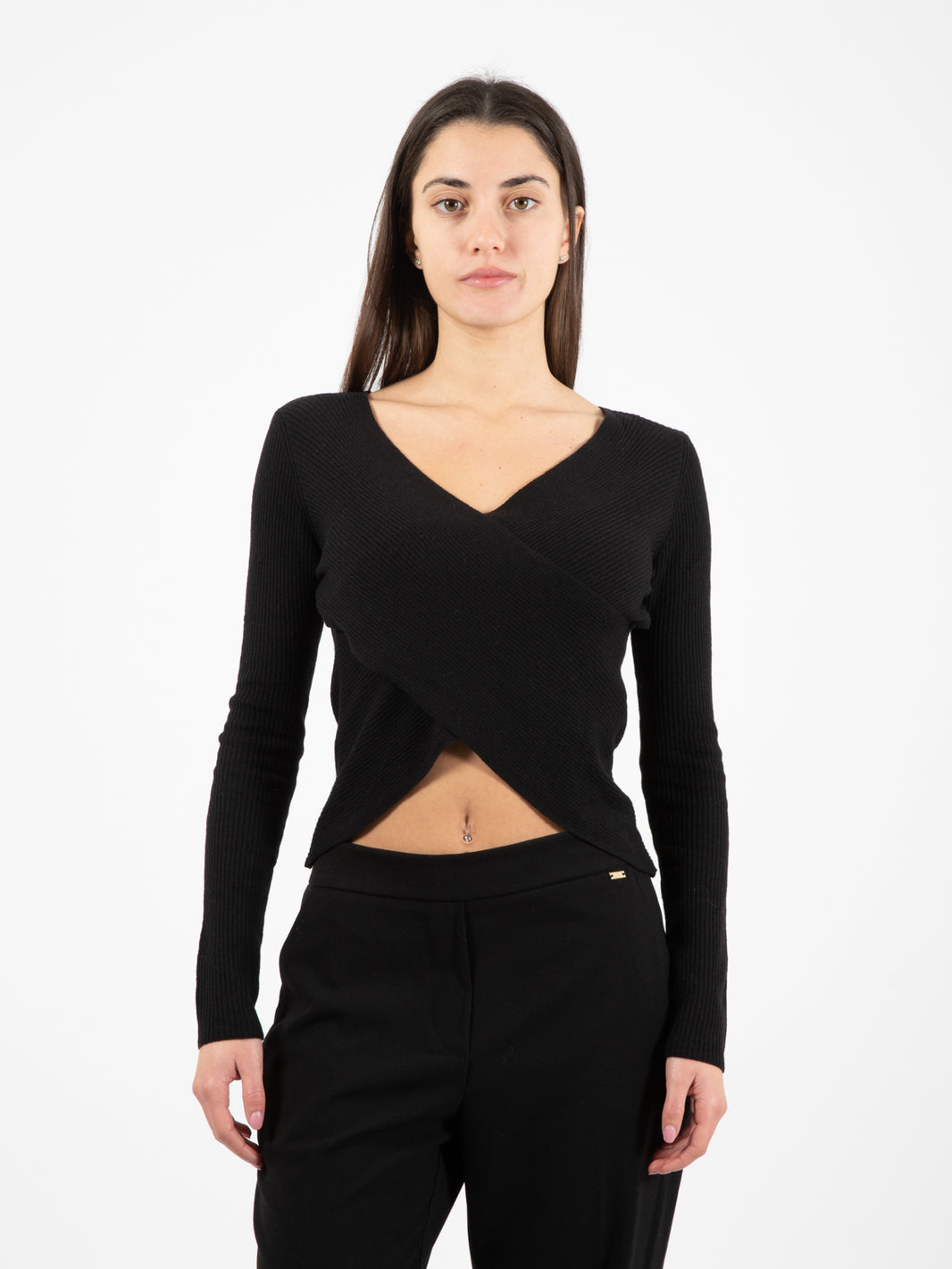 Maglia con motivo a incrocio nera