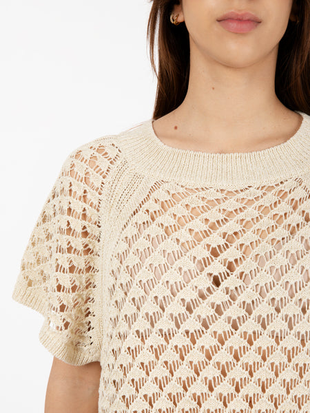 Maglia crochet a manica corta beige