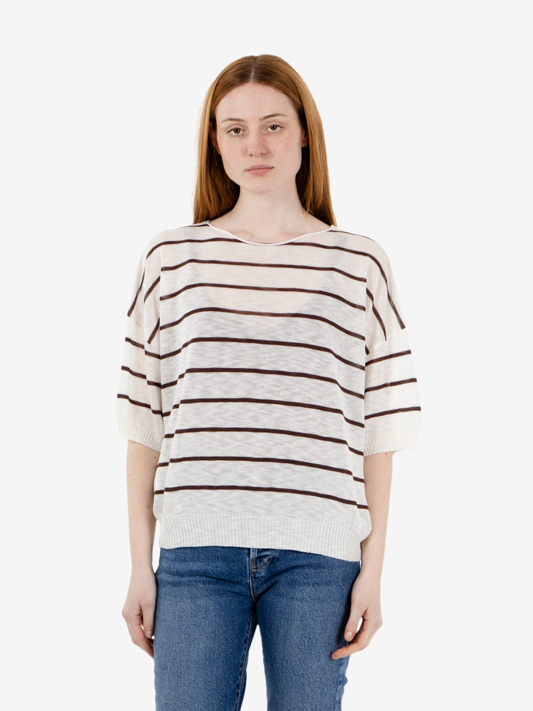Maglia in viscosa a righe panna / cioccolato