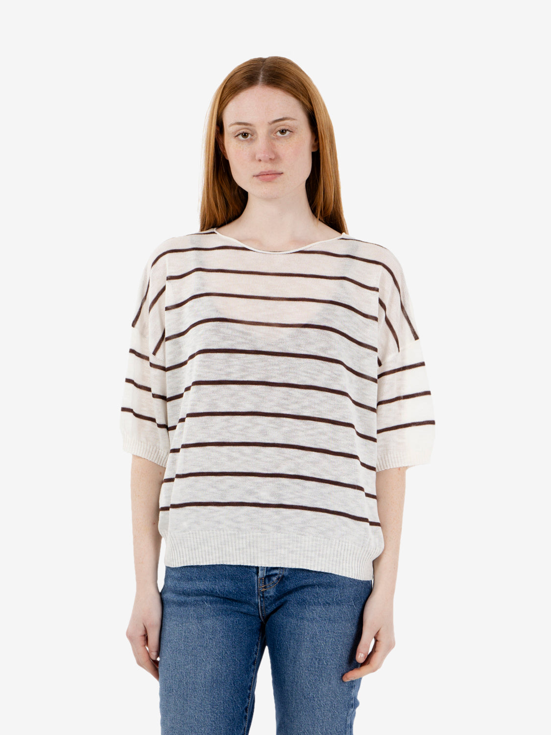 Maglia in viscosa a righe panna / cioccolato