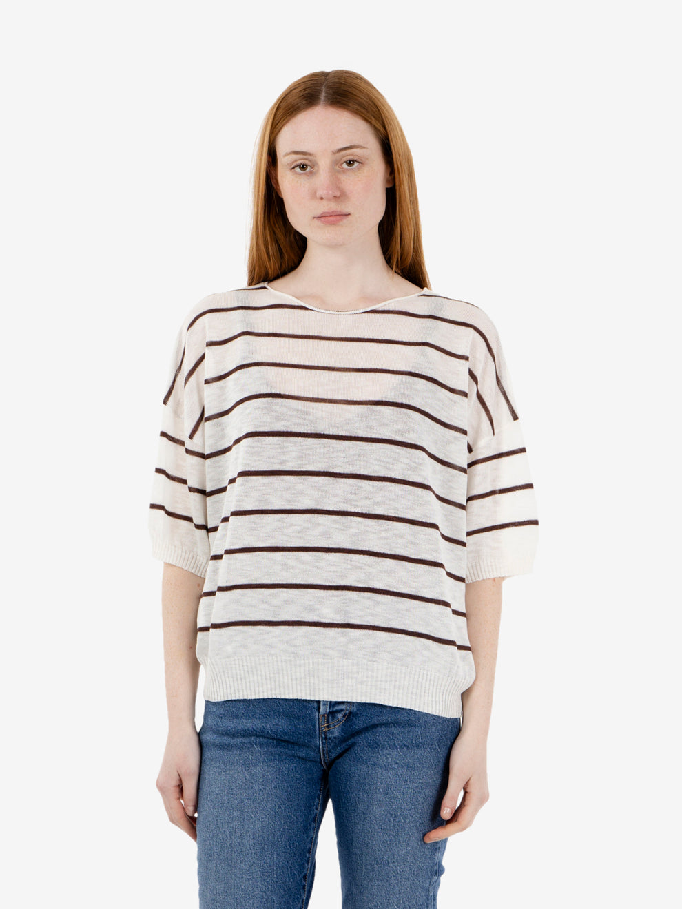 Maglia in viscosa a righe panna / cioccolato