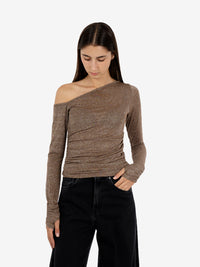 Maglia lurex asimmetrica caffè