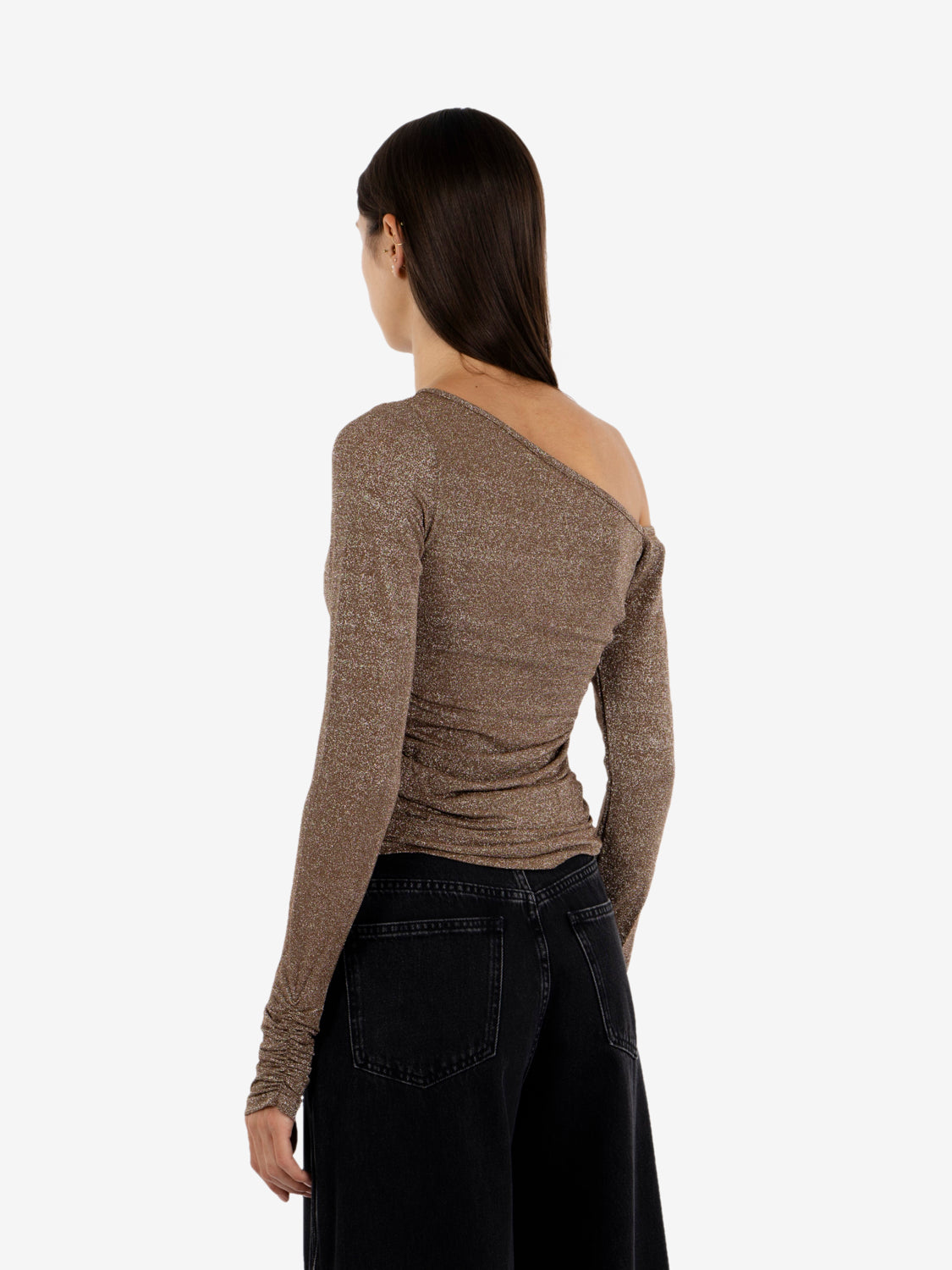 Maglia lurex asimmetrica caffè