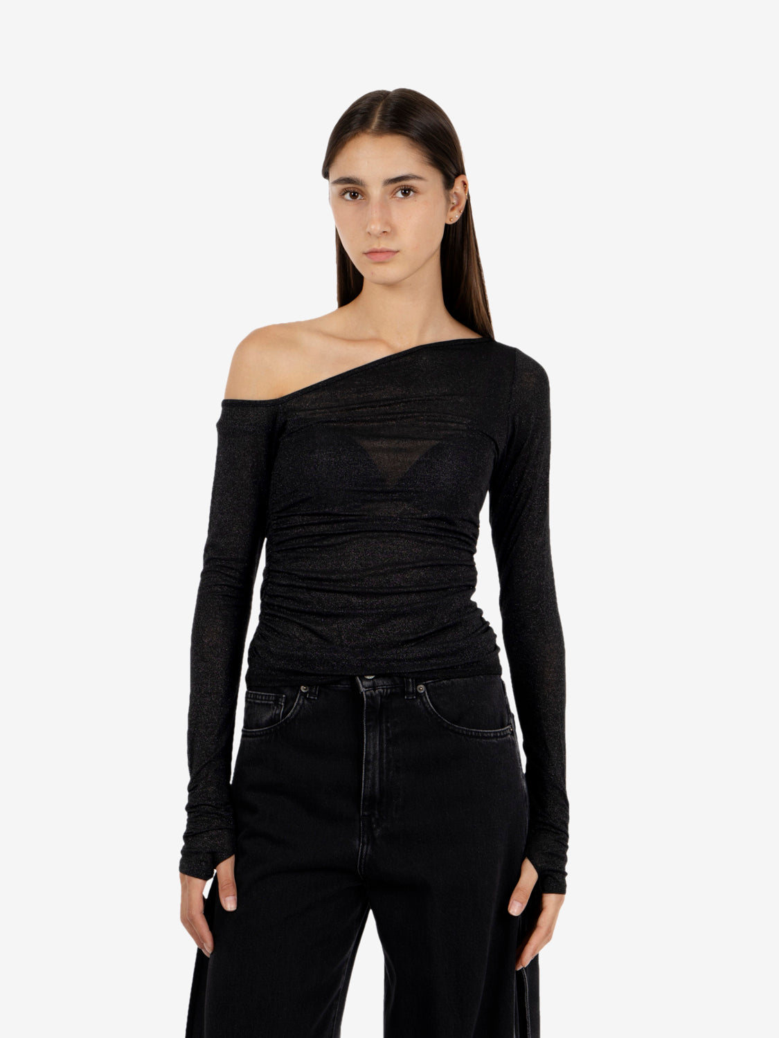Maglia lurex asimmetrica nera