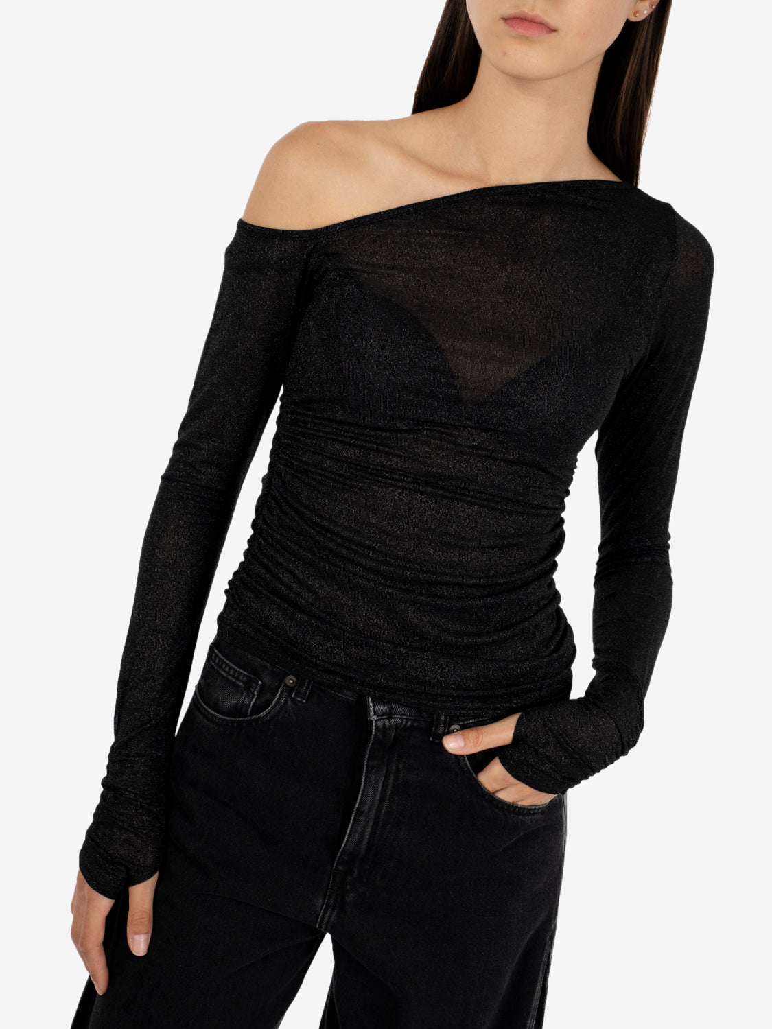 Maglia lurex asimmetrica nera
