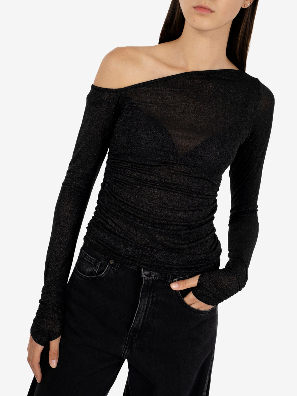 Maglia lurex asimmetrica nera