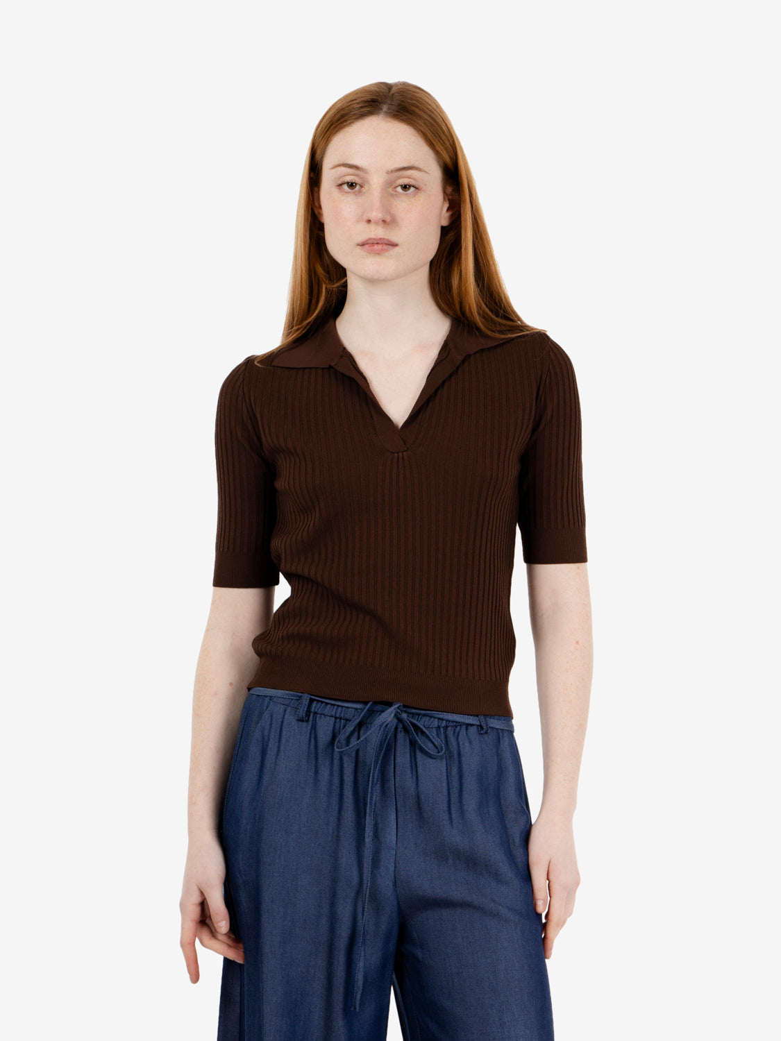 Maglia polo a coste caffè