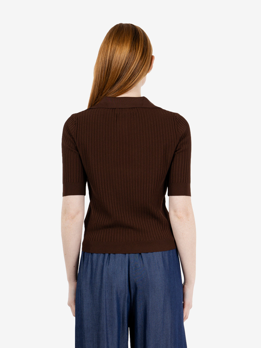 Maglia polo a coste caffè