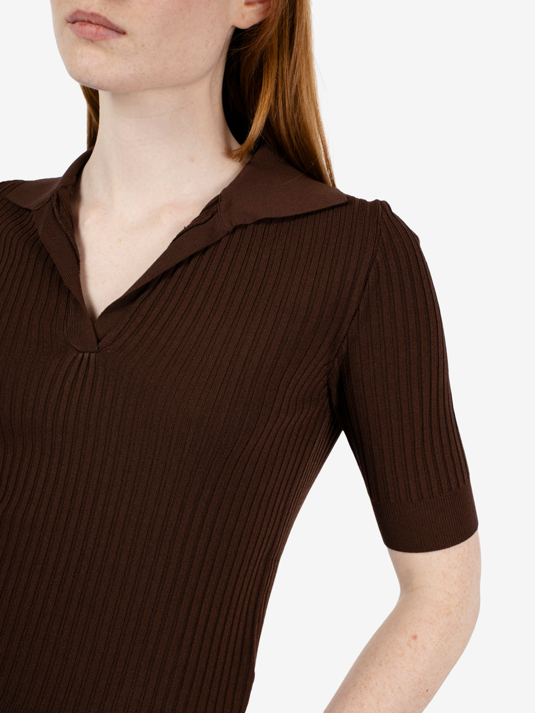 Maglia polo a coste caffè