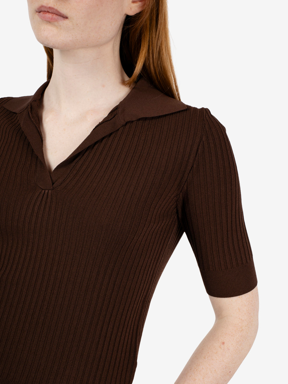 Maglia polo a coste caffè