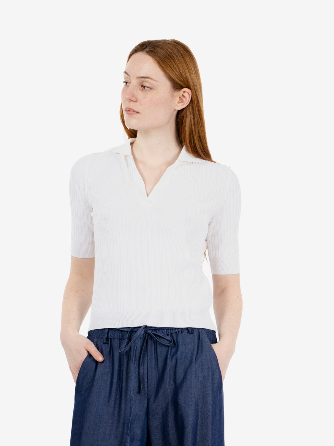 Maglia polo a coste panna