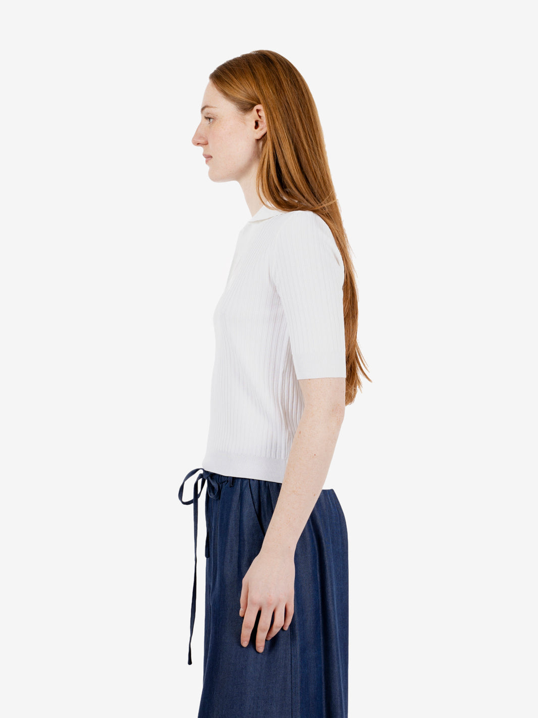 Maglia polo a coste panna