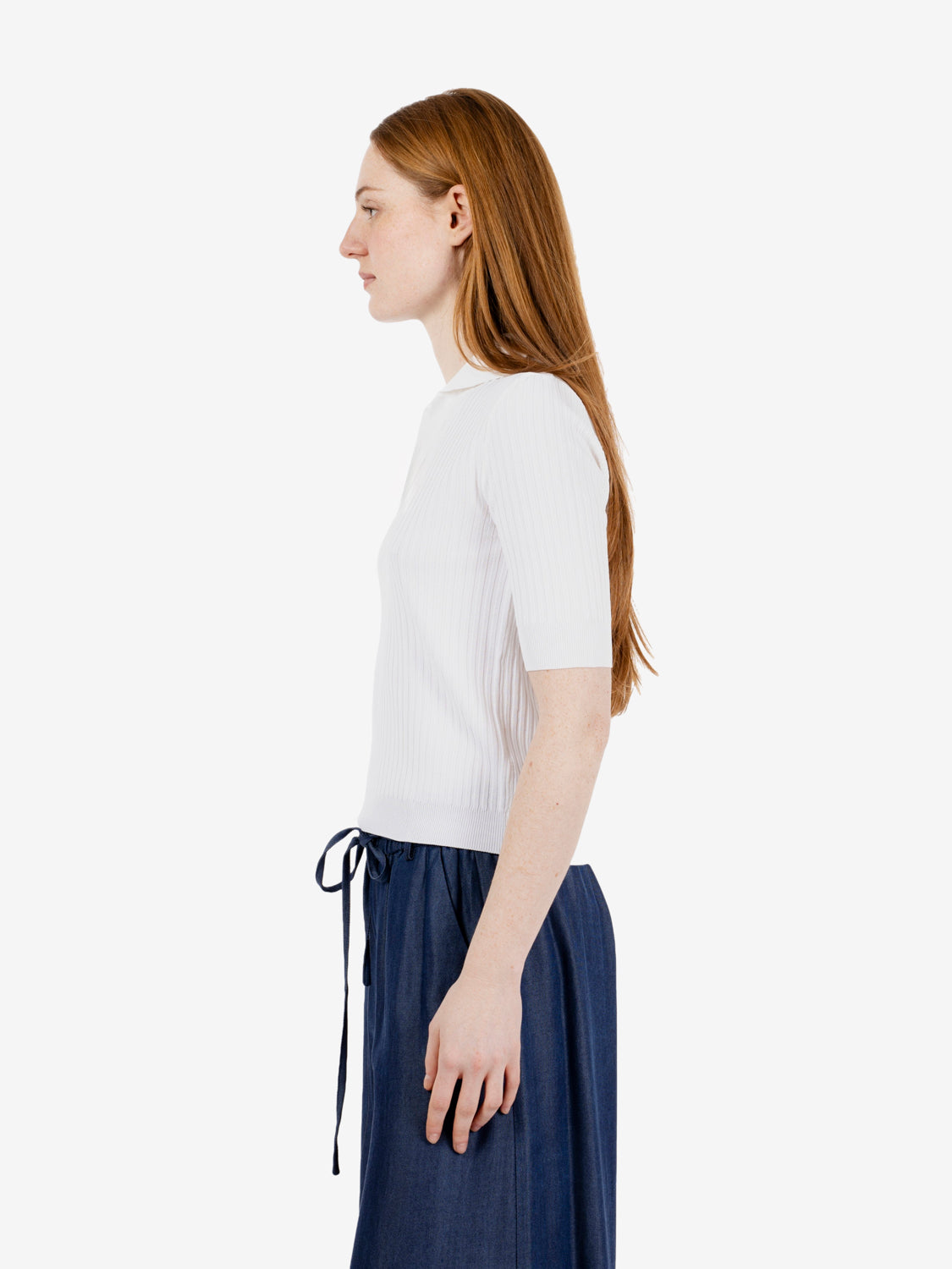 Maglia polo a coste panna