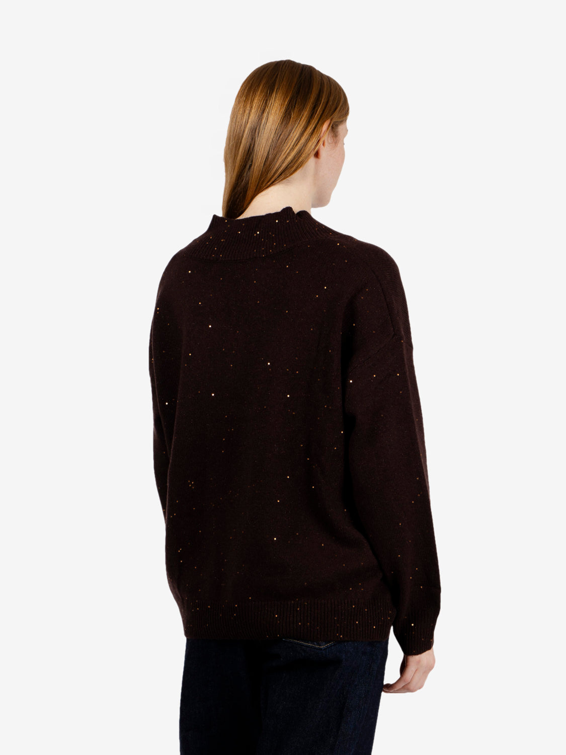 Maglia scollo V paillettes fondente