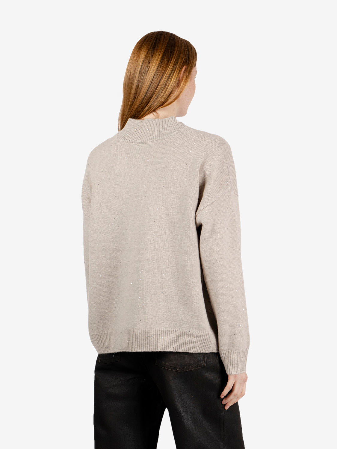 Maglia scollo V paillettes mastice