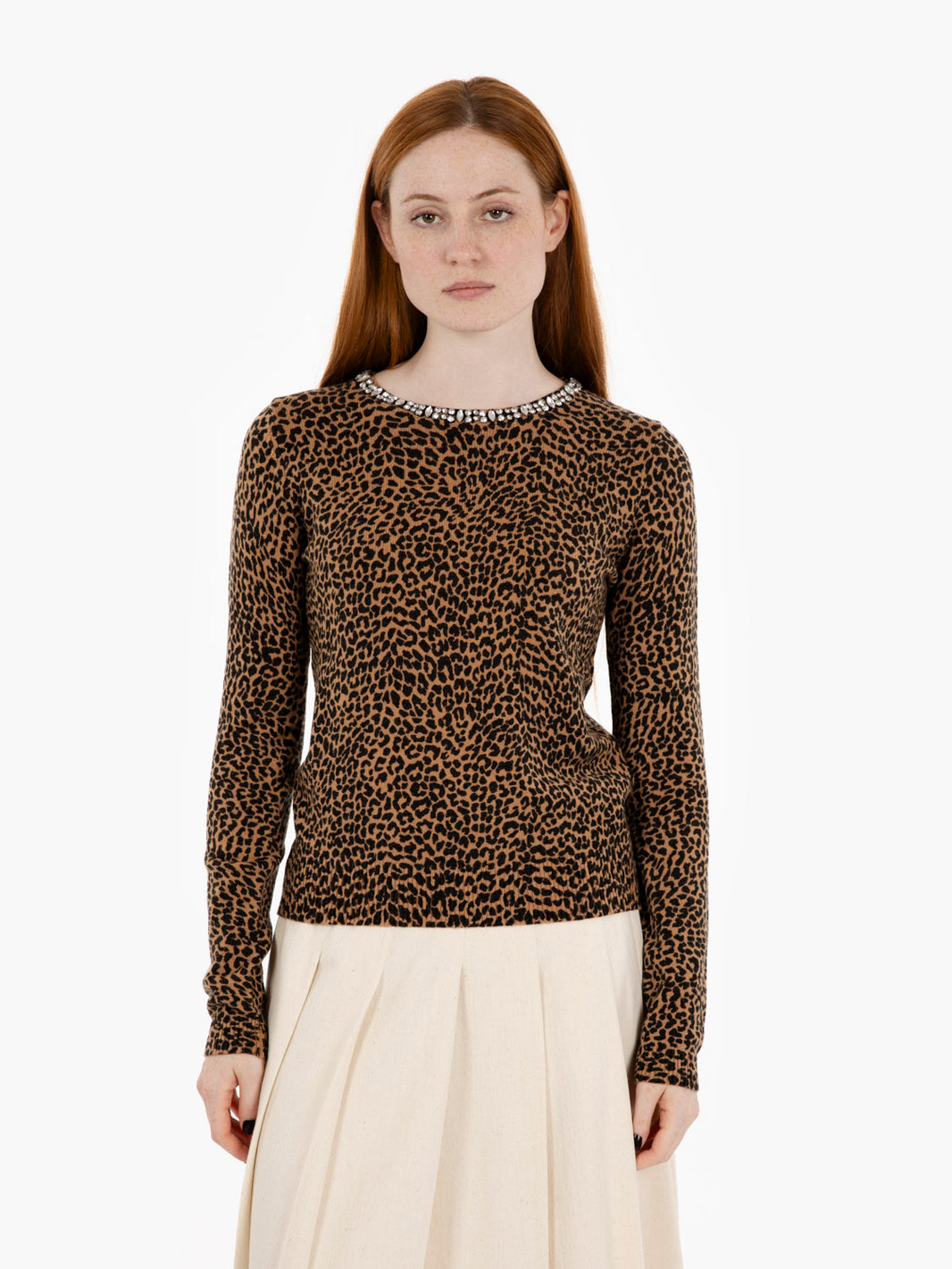Maglia stampa animalier con pietrine