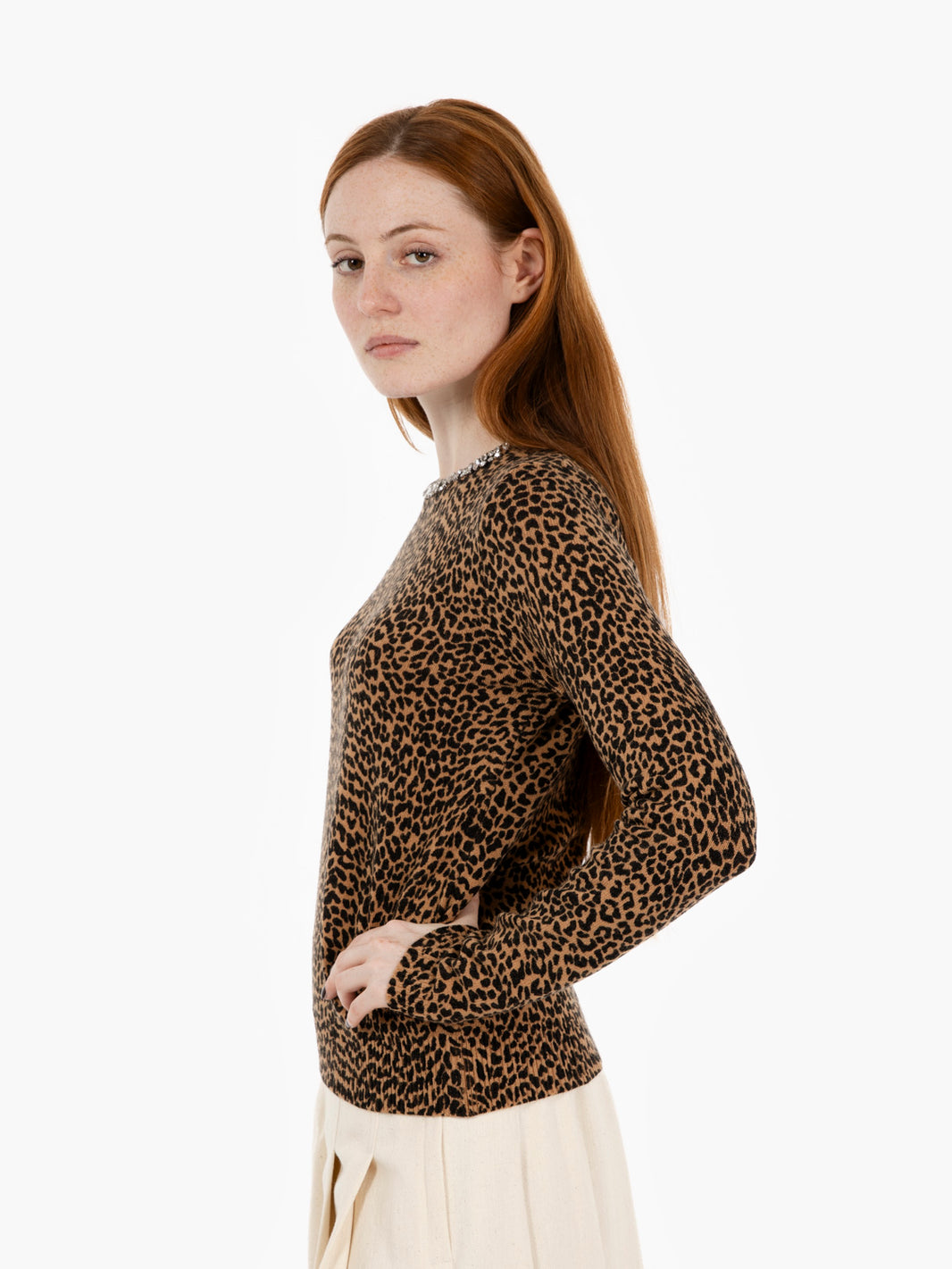Maglia stampa animalier con pietrine