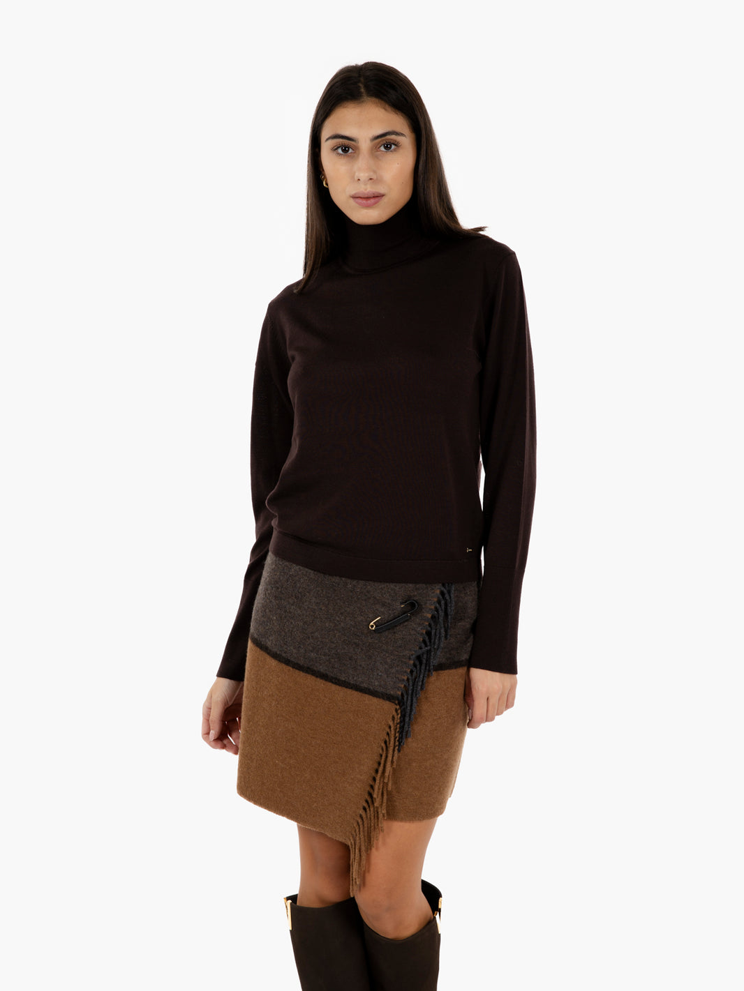 Dark brown high-neck merino sweater