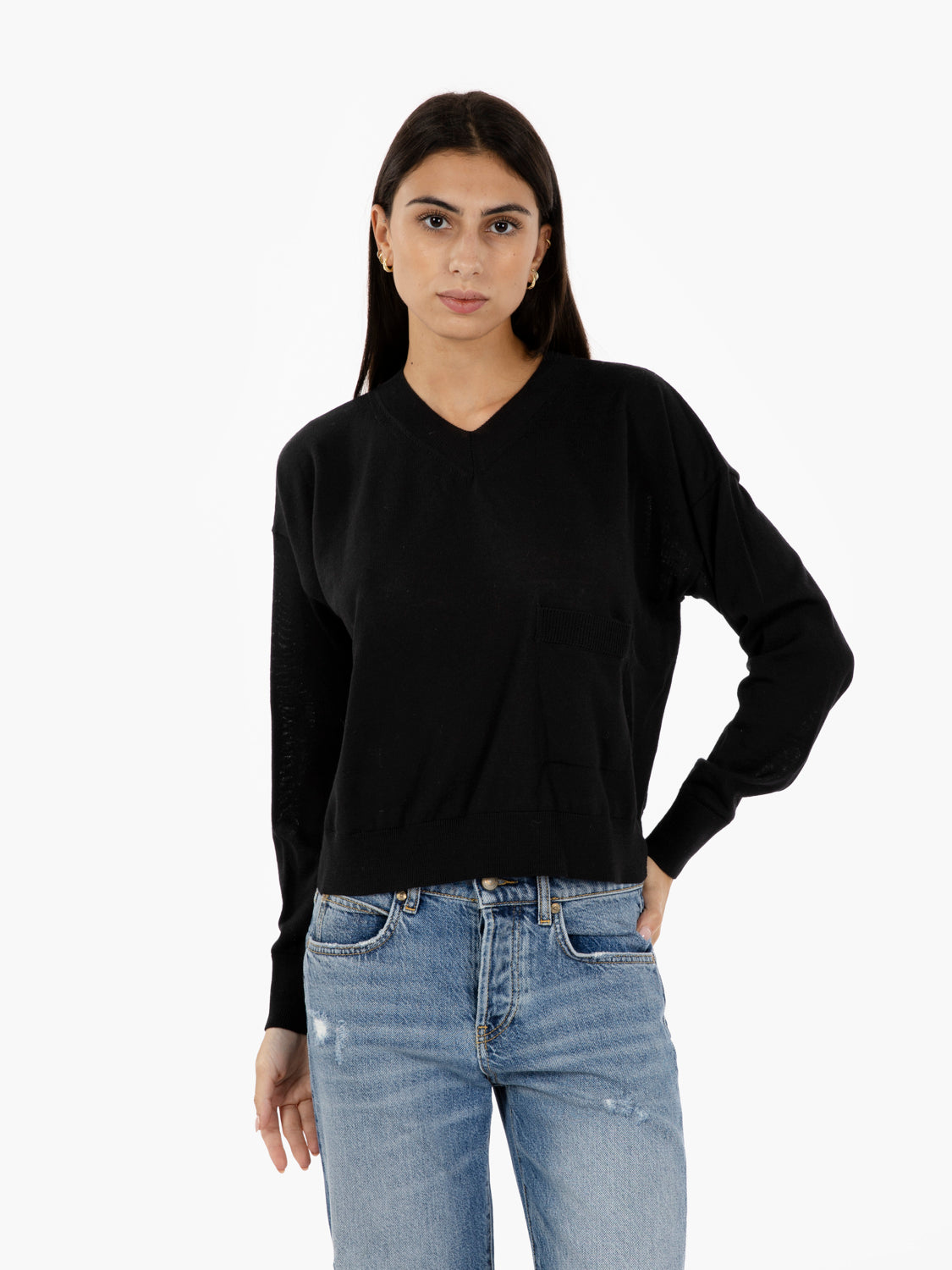 BLUE V-NECK MERINO SWEATER RI1NT064_3003