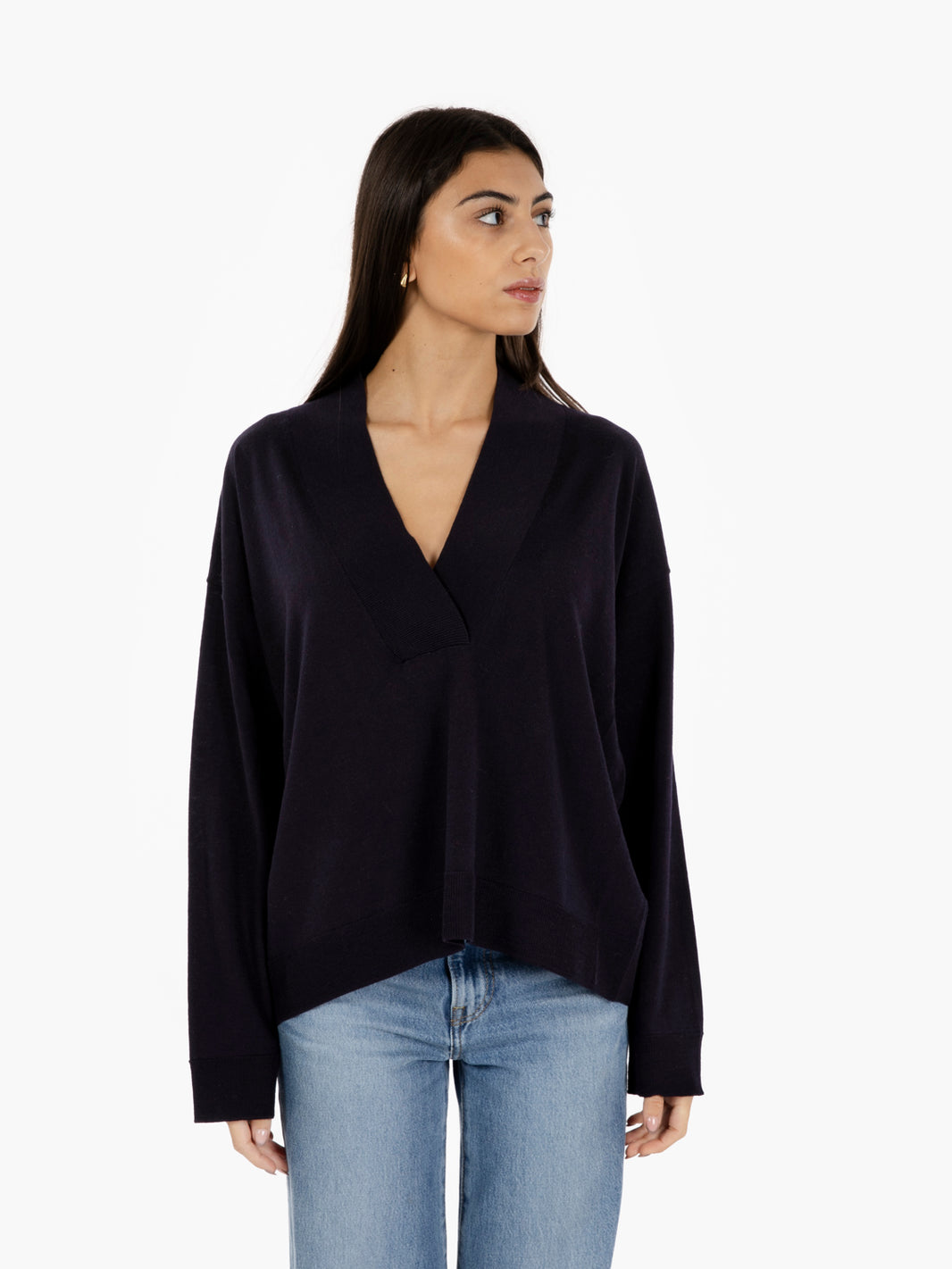 Blue V-neck merino sweater