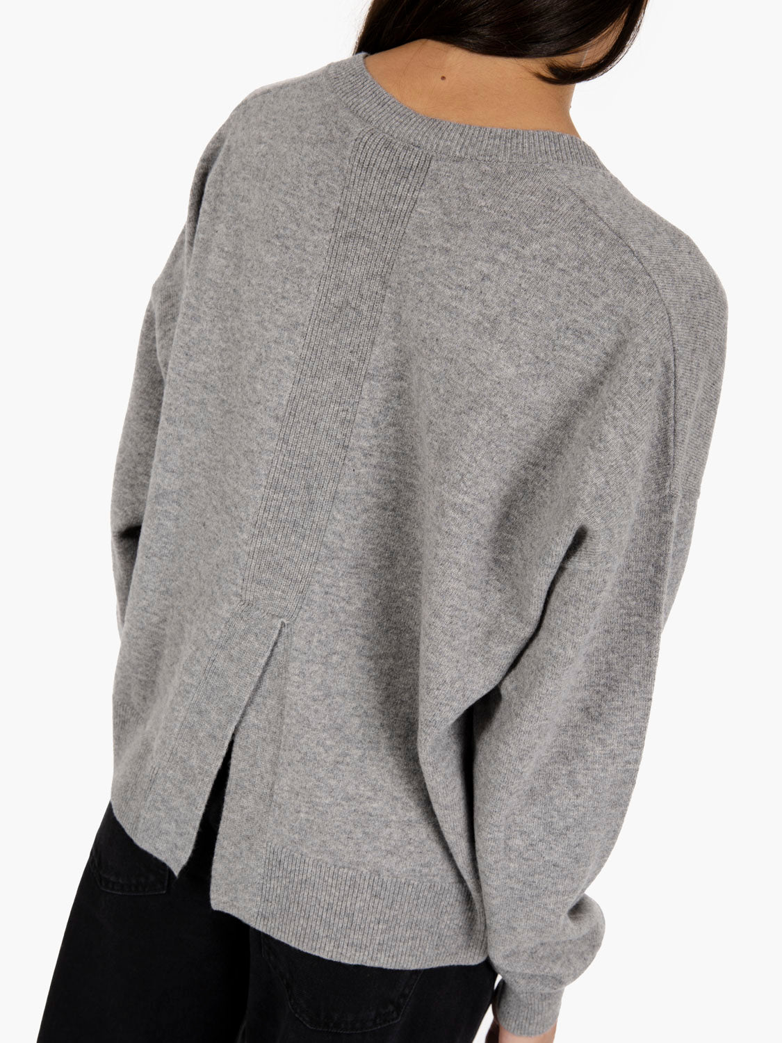 Grey V-neck sweater with back slit