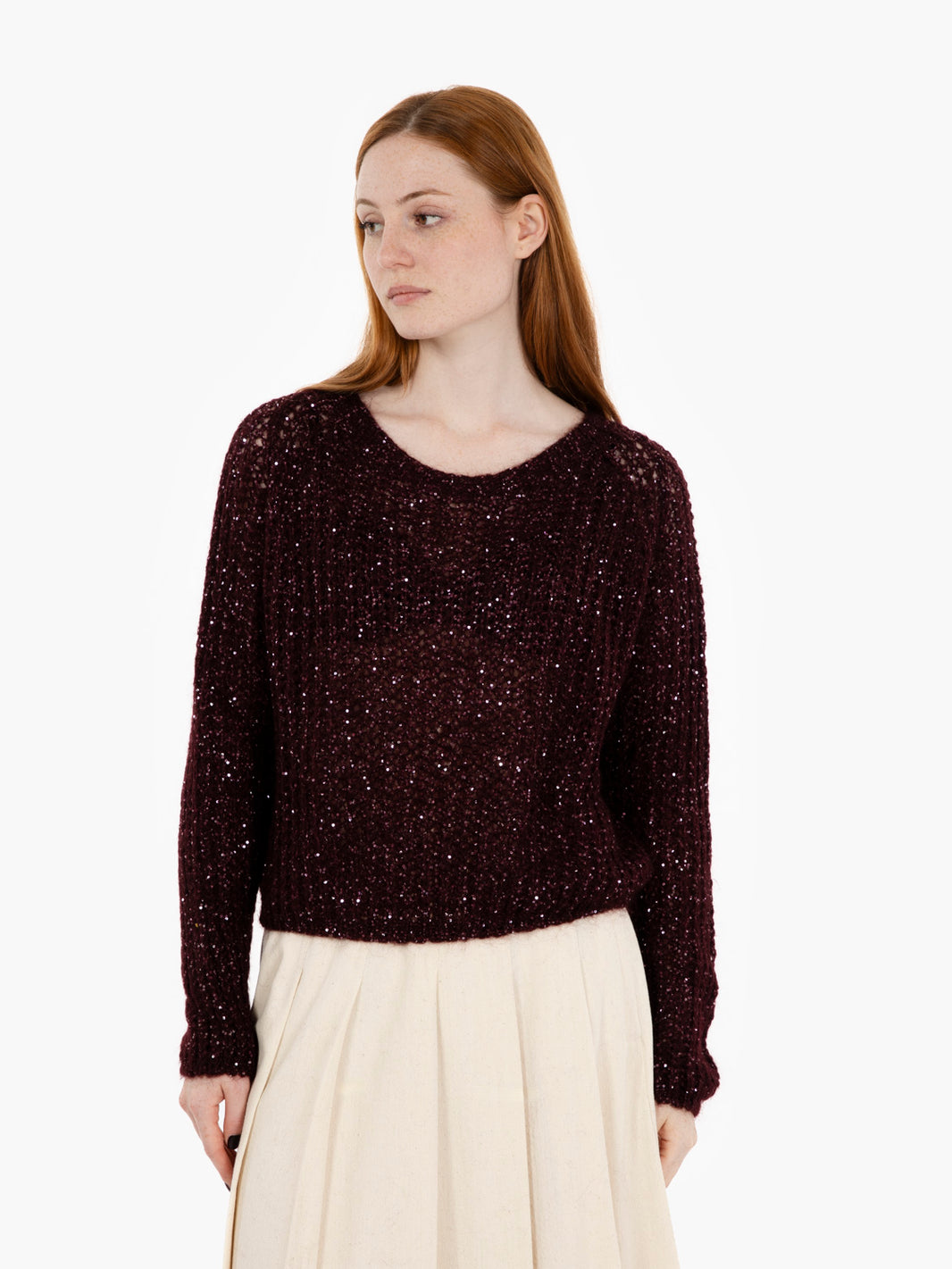 Maglione con paillettes bordeaux