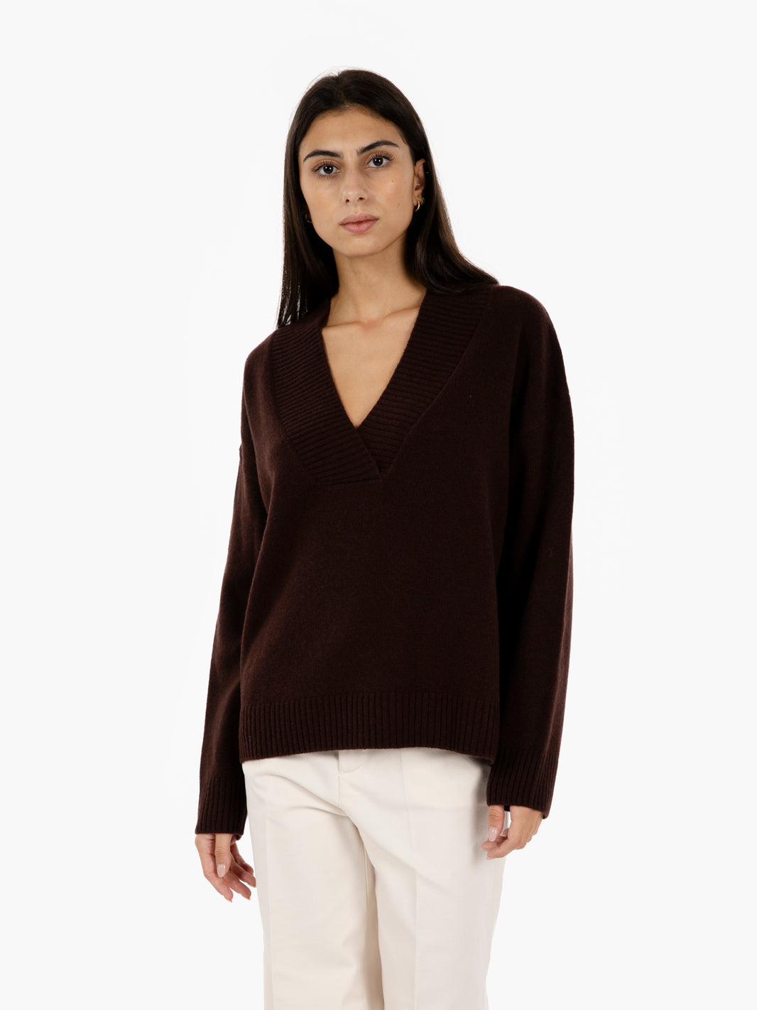 Dark brown V-neck sweater