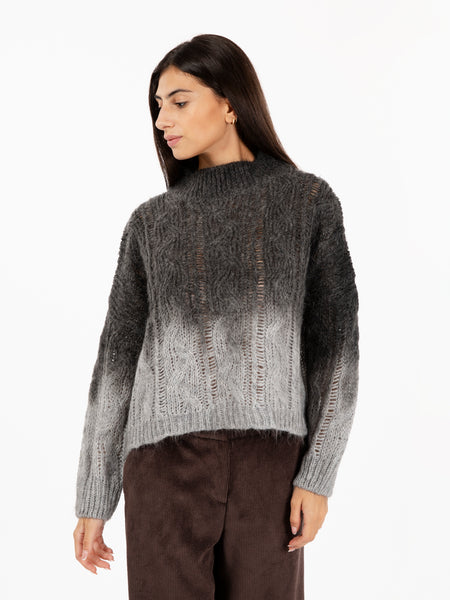 Maglione con trecce degradé grigio