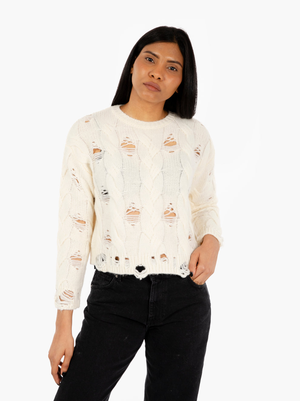 Cream braided crop sweater