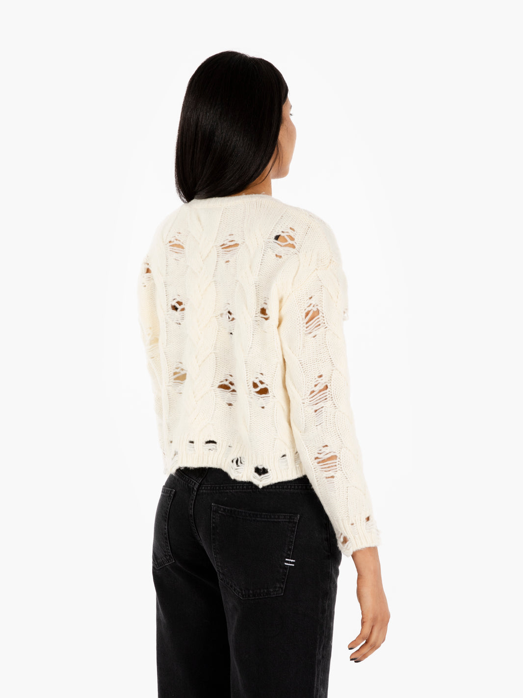 Maglione crop con trecce panna
