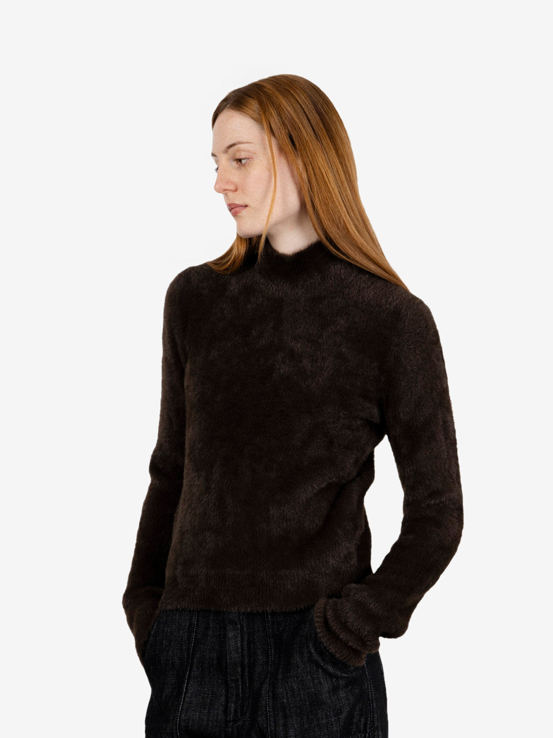 Maglione ecopelliccia collo alto moro