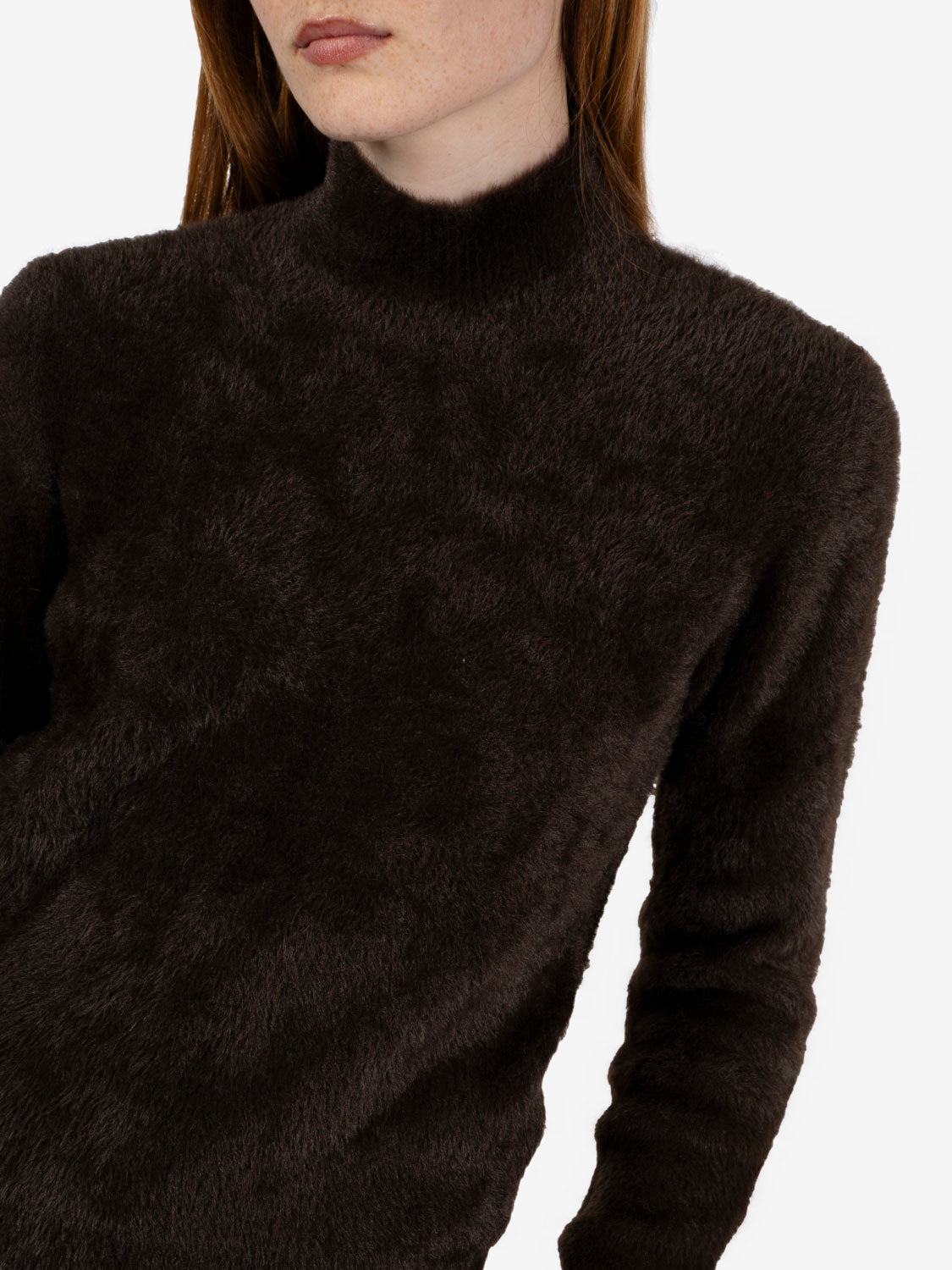 Maglione ecopelliccia collo alto moro