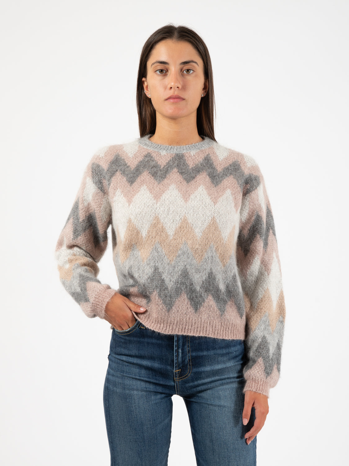 Pink geometric patterned sweater