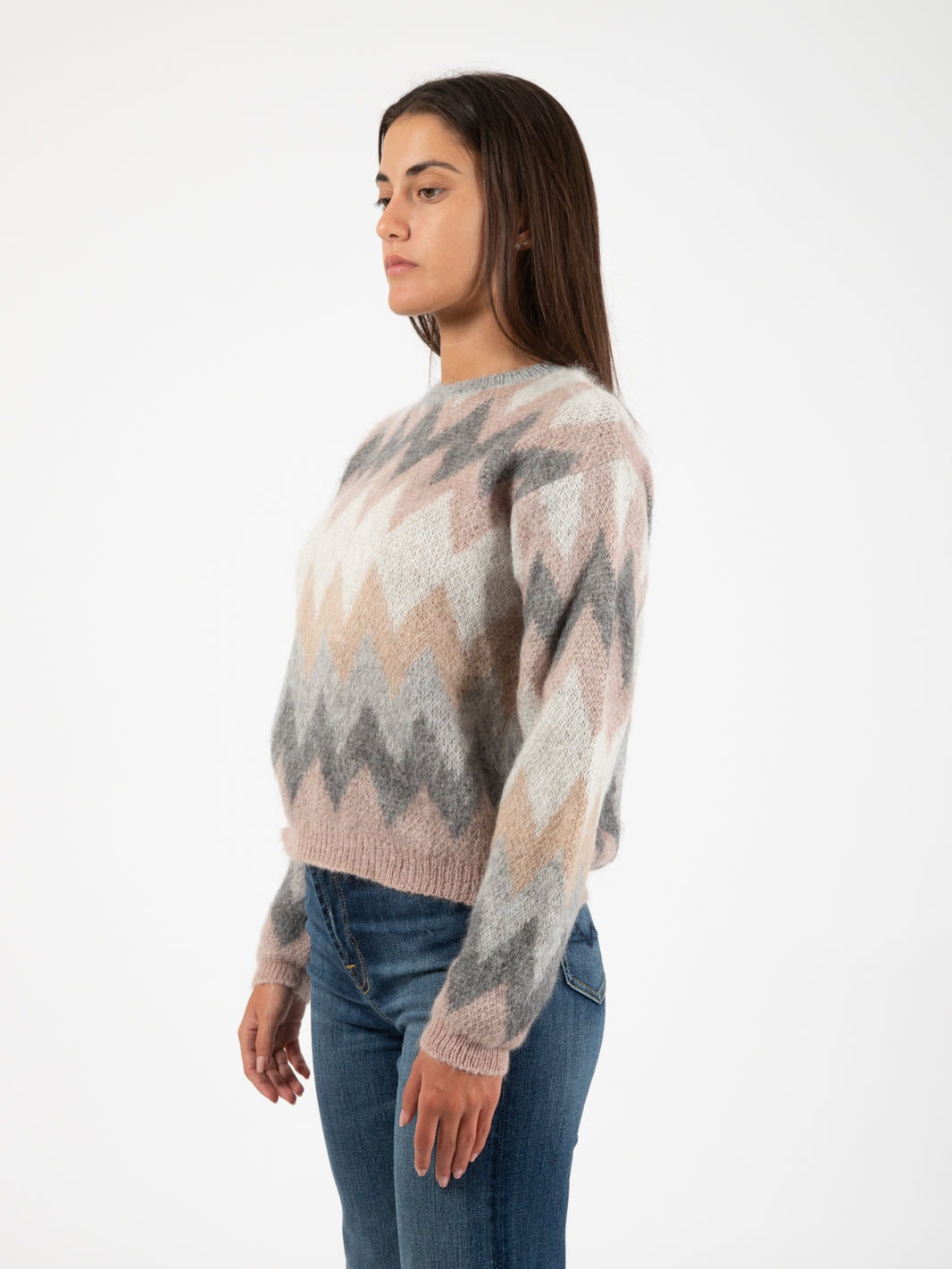 Maglione fantasia geometrica rosa