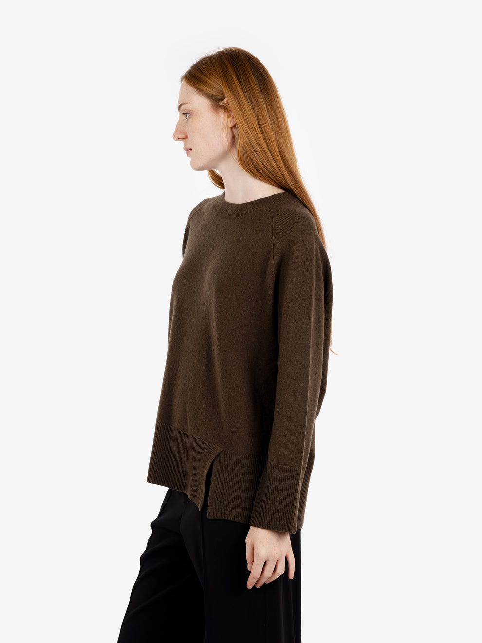 Maglione girocollo con spacco forest