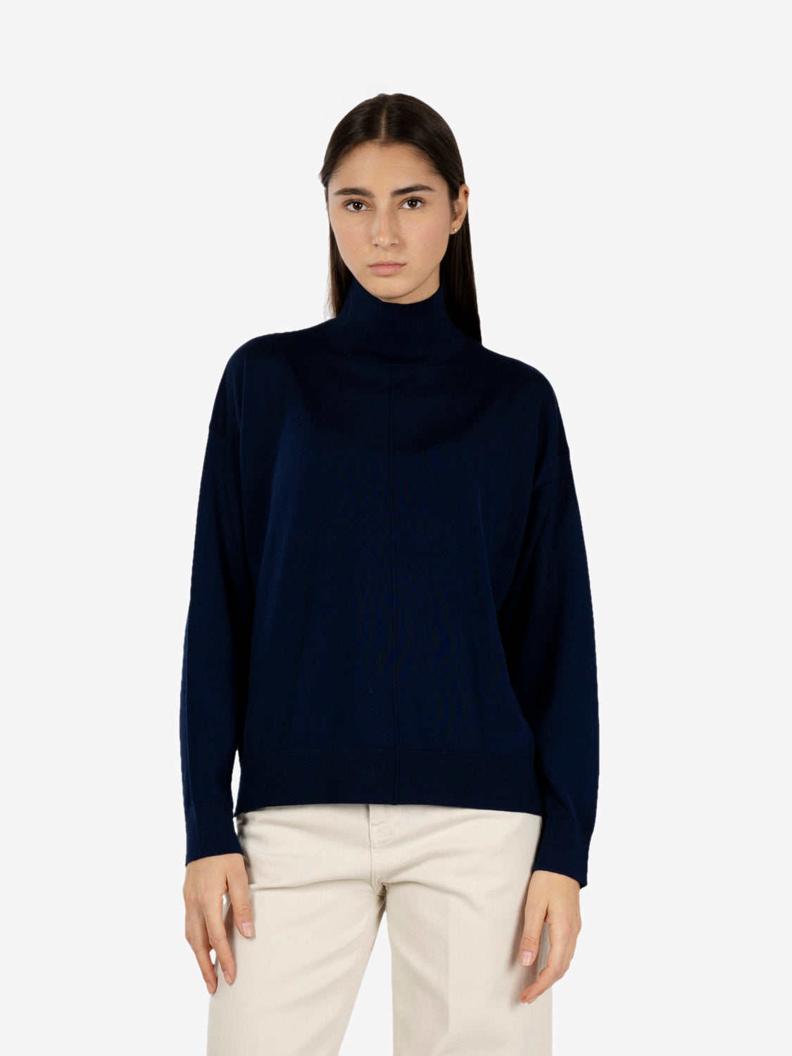 Maglione in lana collo alto blu notte