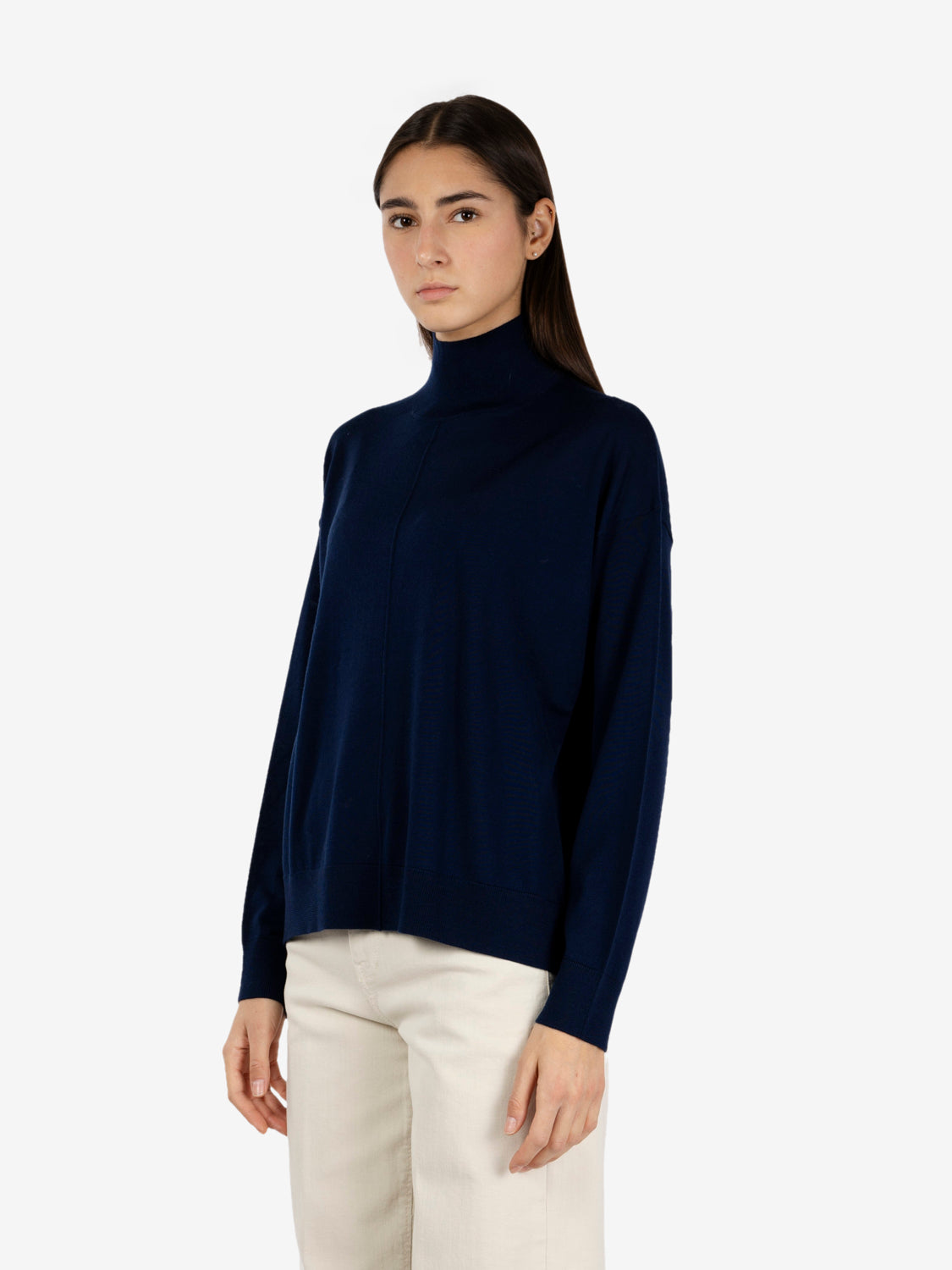 Maglione in lana collo alto blu notte