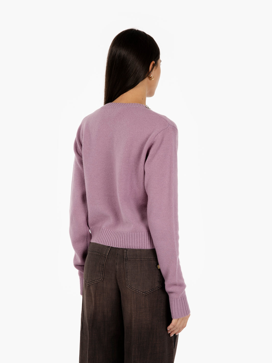 Wool sweater with mauve stones