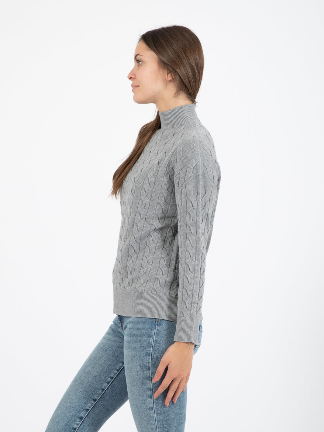 Maglione lupetto a trecce grigio