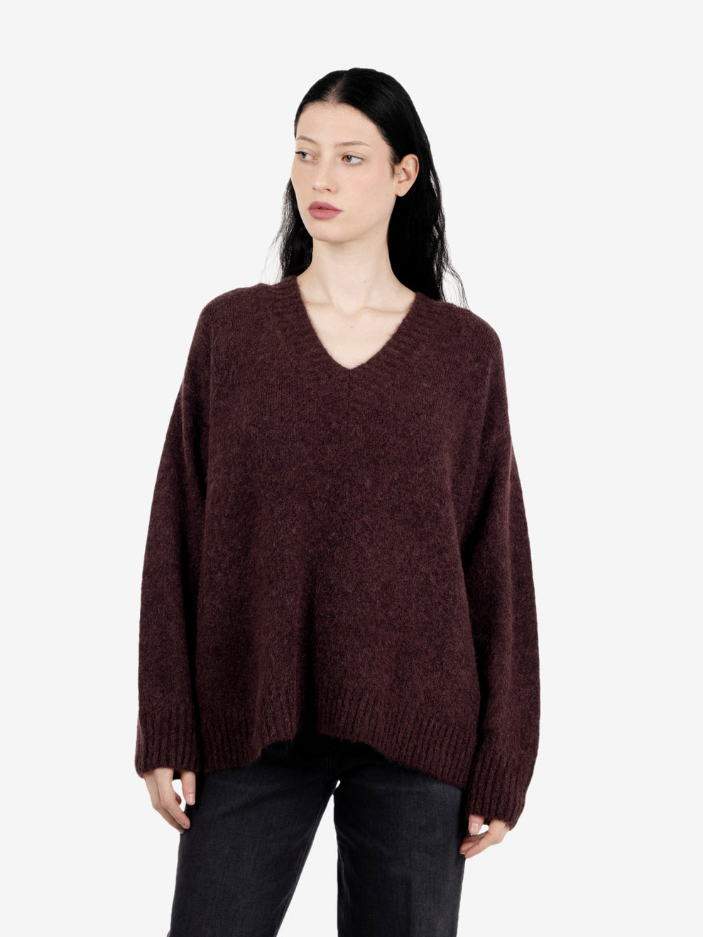 Maglione over scollo V brownberry