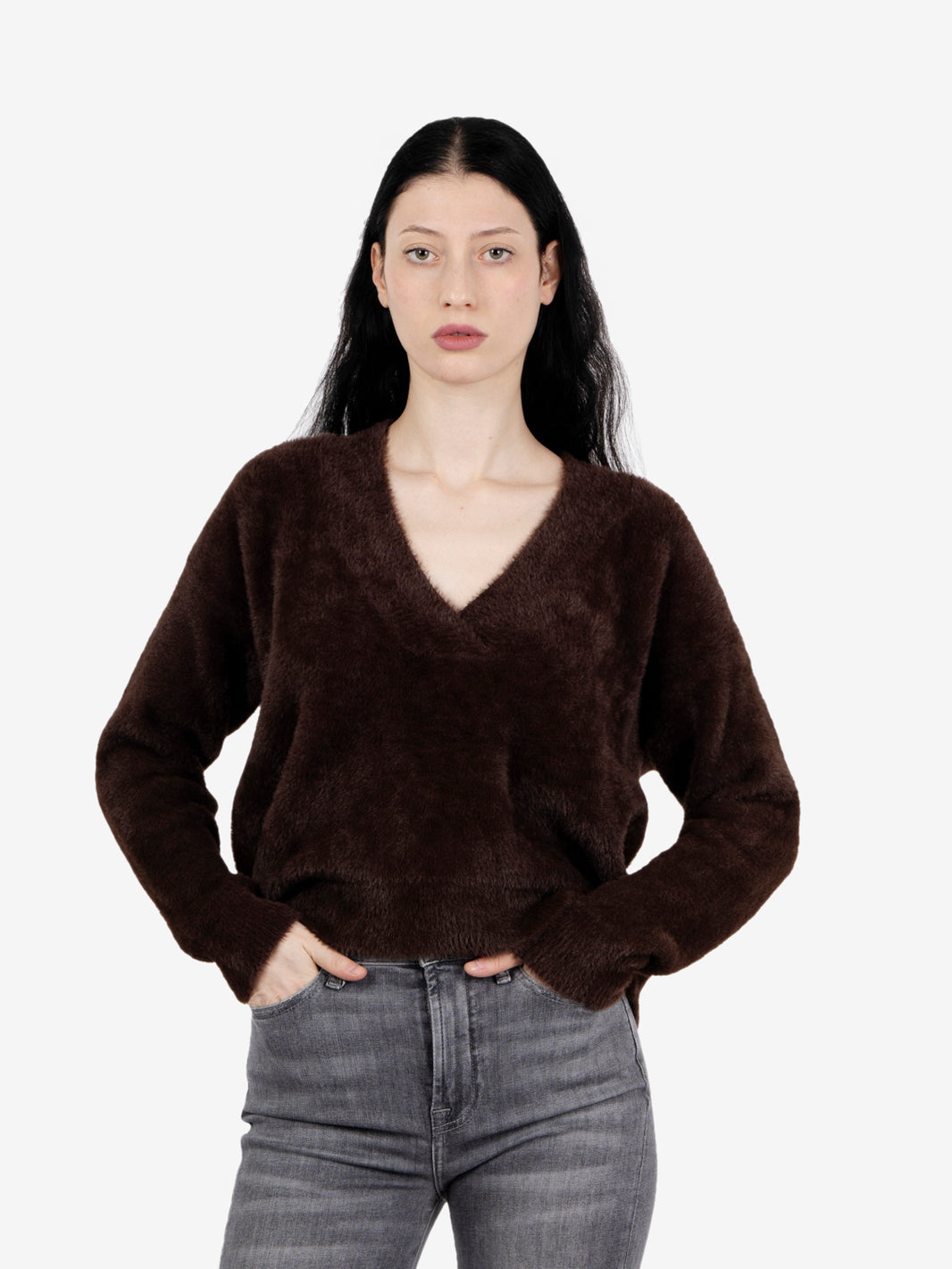 Maglione scollo V brownberry
