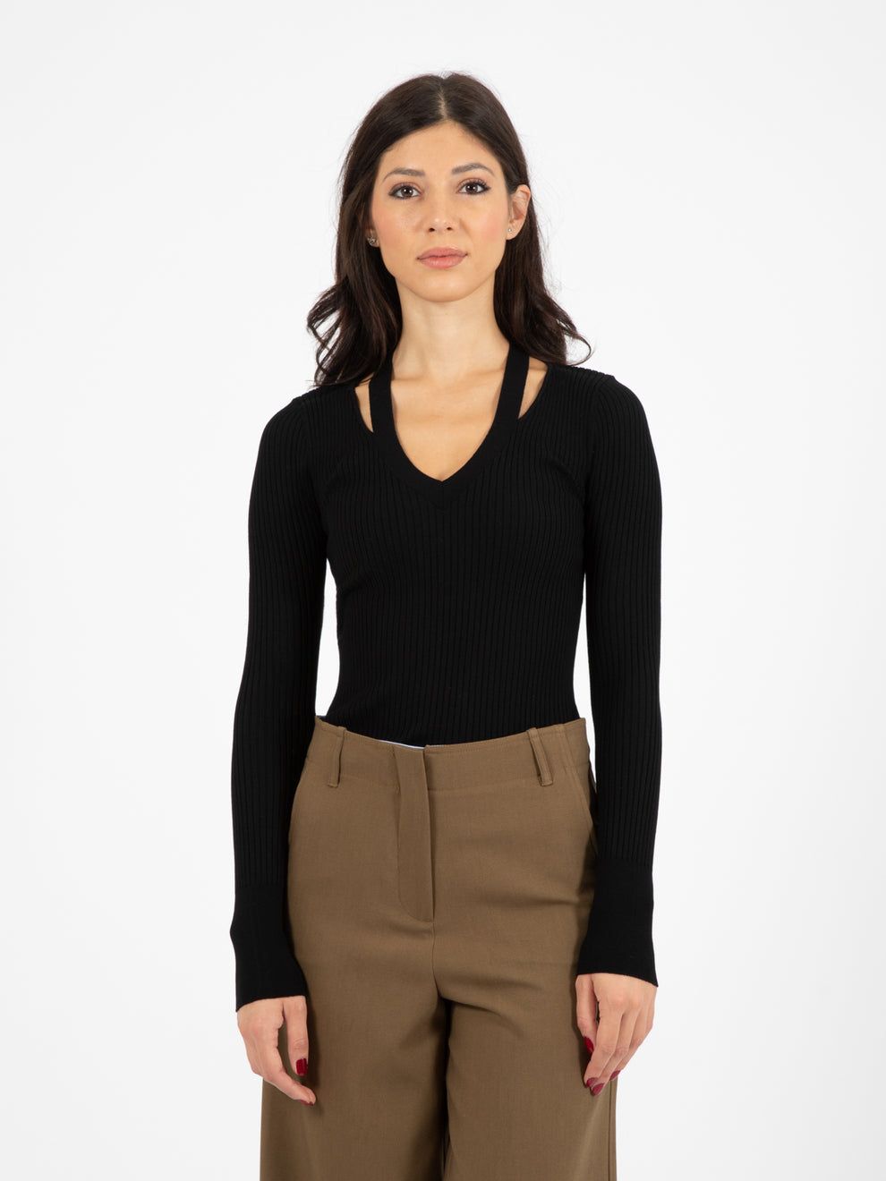 Black cut out neck sweaters